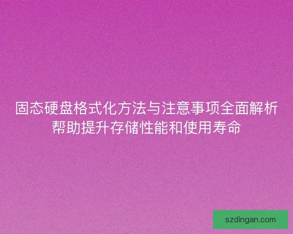 固态硬盘格式化方法与注意事项全面解析帮助提升存储性能和使用寿命